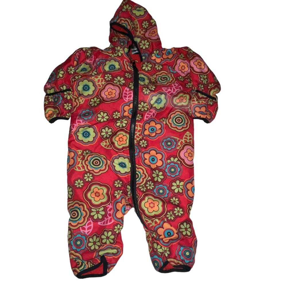 Outside Baby Infant Bunting Snowsuit Pink Floral Zipperd Size 9-18 months